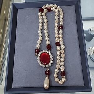 YSL Vintage Ruby Pearl Rhinestone Runway Sample Necklace